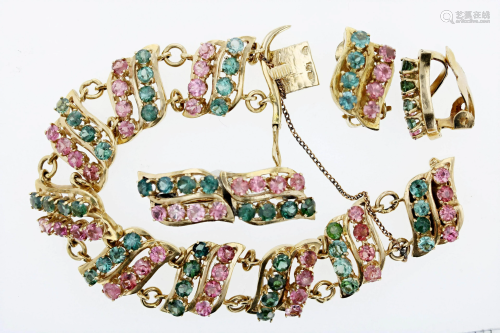 (3) 14K Bracelet, Earrings and Brooch Set