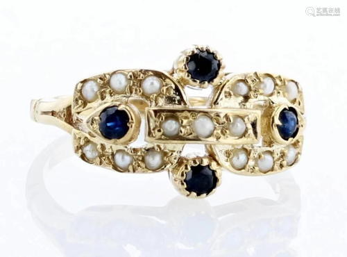 Antique Sapphire and Pearl Ring
