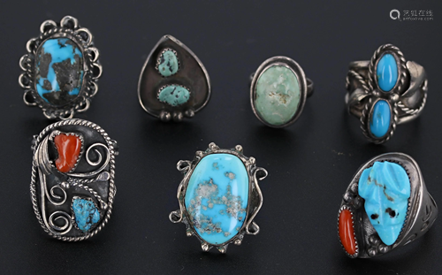 (7) Pc southwestern Turquoise Silver Rings