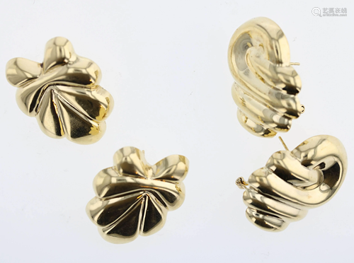 (2) Sets of 14K Hollow Puff Post Earrings