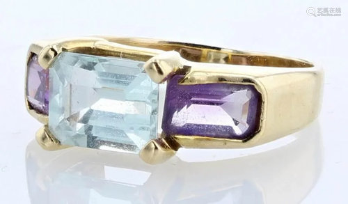 14K Amethyst and Aquamarine Ring