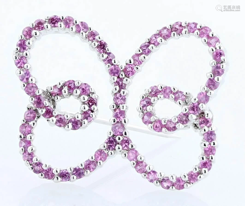 14K White Gold and Pink Sapphire Butterfly Pin