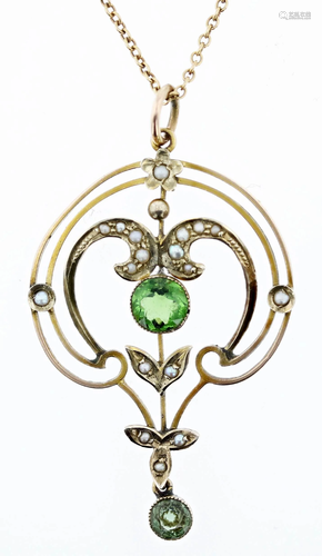 Art Nouveau Tourmaline Lavalier Necklace