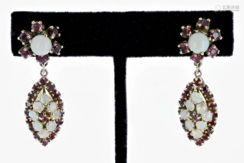 14K Ruby and Opal Earrings