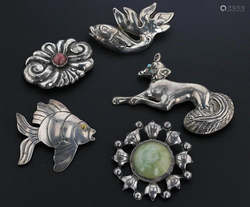 (5) Early Mexican Silver Pins and Brooches