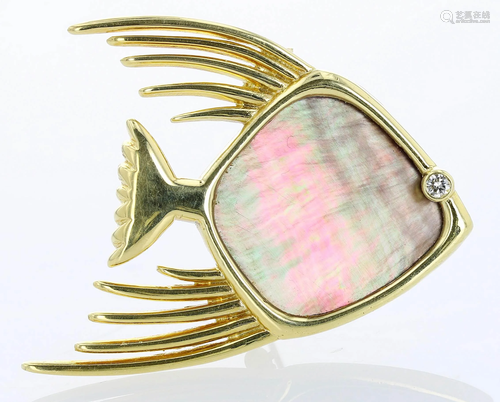 18K Diamond Fish Brooch