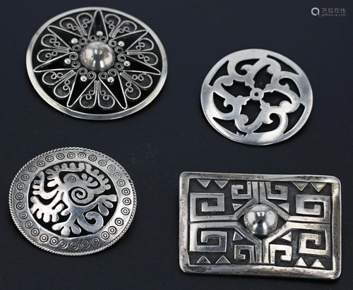 (4) Mexican Silver Brooches