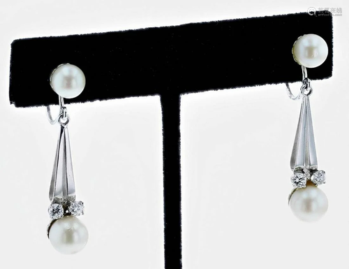 Diamond and Pearl Drop Earrings