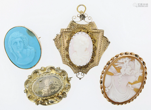 (4) Pc Cameo, Brooches and Pendant Lot