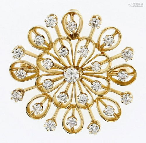 14K Pinwheel Diamond Pendant Brooch