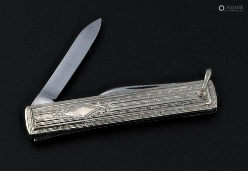 Art Deco 10K White Gold Pocket Knife