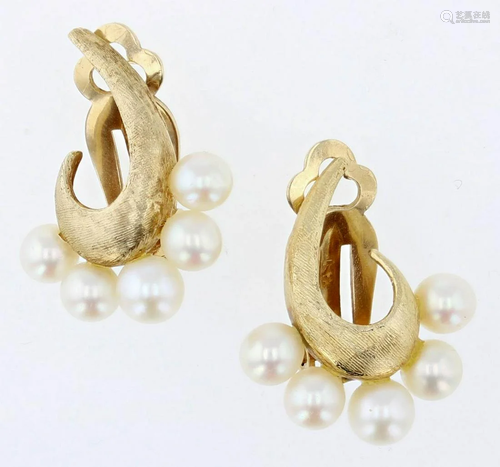 14K Yellow Gold Pearl Clip Earrings