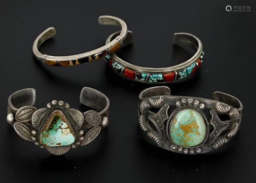 (4) Southwestern Cuff Bangles Sterling Silver