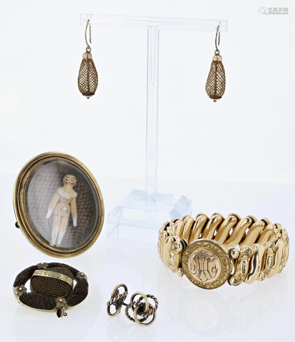 (4) Pc Victorian Mourning Jewelry Group