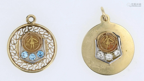 (2) Diamond and Topaz Round Medal Charms