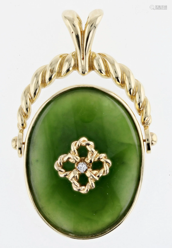 Impressive 14K Spinning Green Jade Pendant