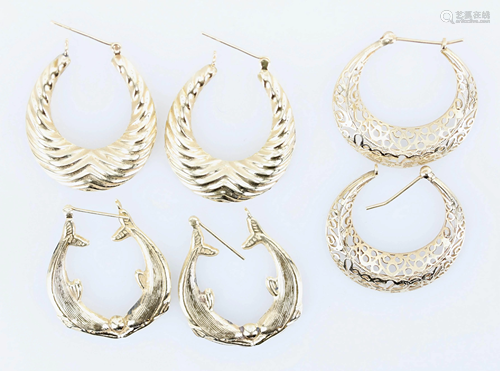 (3) Hoop Earring Lot 14K