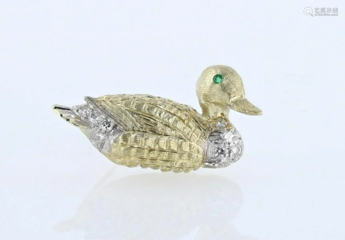 14K Diamond and Emerald Duck Pin