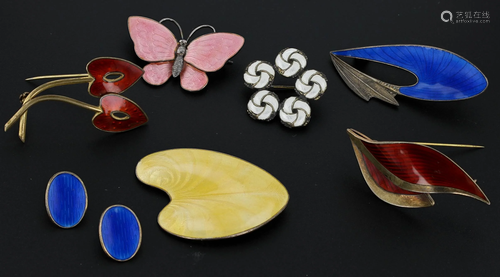 Danish Norwegian Guilloche Enamel Jewelry Group