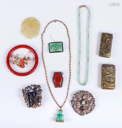 Cinnabar and other Asian Jewelry Group