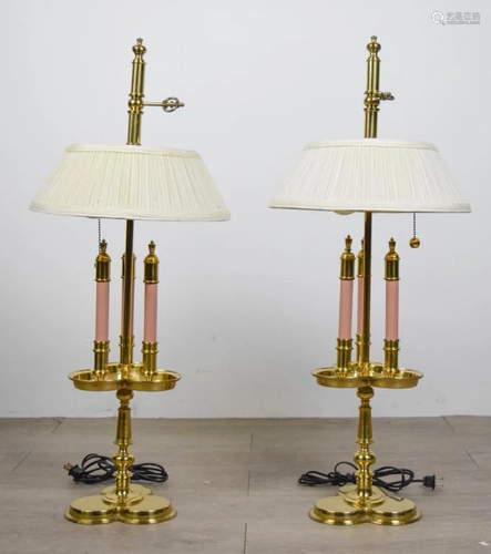 Pair of Brass Clover Form Lamps