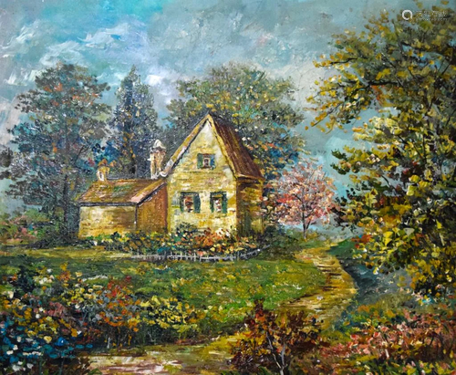 Oil on Canvas House in Landscape