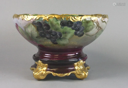 Limoges Hand Painted Punch Bowl on Stand