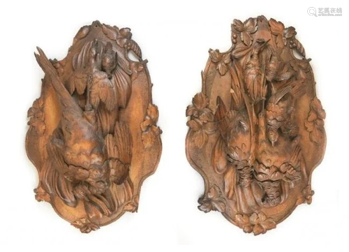 Pair of Black Forest Carved Game Plaques