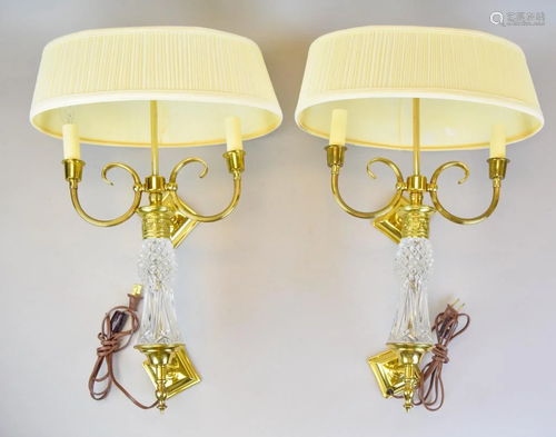 Pair of Crystal & Brass Sconces