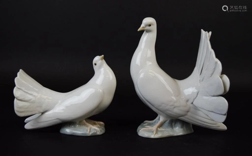 2 Lladro Dove Porcelain Figurines