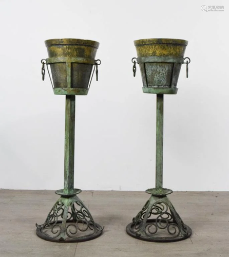 Pair of Patinated Metal Champagne / Wine Buckets