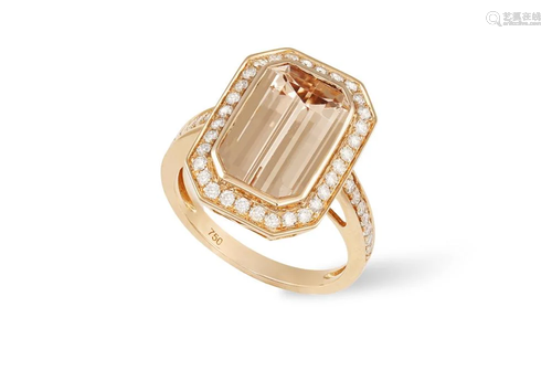 A MORGANITE AND DIAMOND DRESS RING The cut-corn…