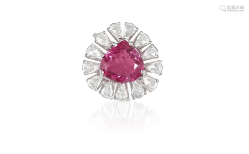 A RUBELLITE AND DIAMOND DRESS RING Composed of a