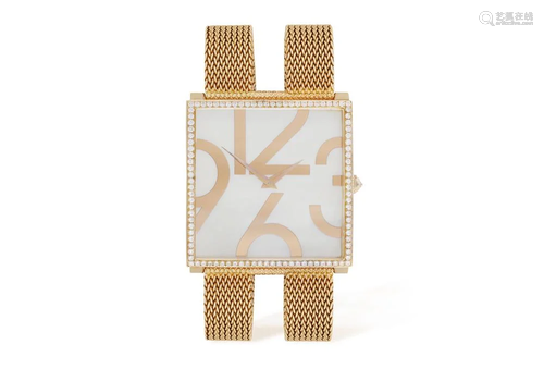 AN 18K GOLD AND DIAMOND-SET 'TIME SQUARE' WRIS…