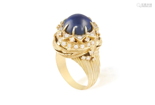 A SAPPHIRE AND DIAMOND COCKTAIL RING, CIRCA 1960 Of