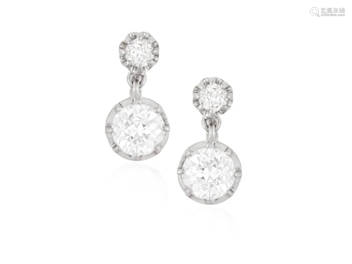 A PAIR OF DIAMOND PENDENT EARRINGS Each old