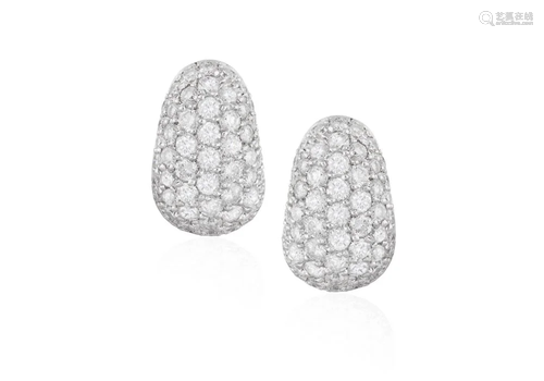 A PAIR OF DIAMOND EARRINGS Of bombé design, each