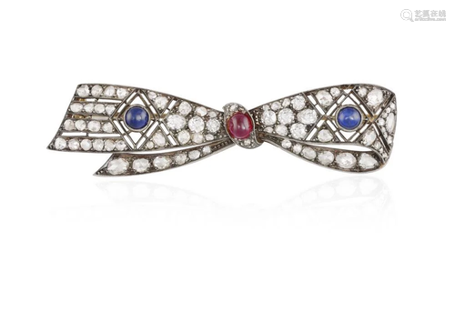 AN ELEGANT 19TH CENTURY RUBY, SAPPHIRE AND DIAMOND