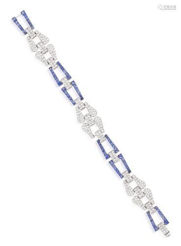 A SAPPHIRE AND DIAMOND BRACELET The highly articulated