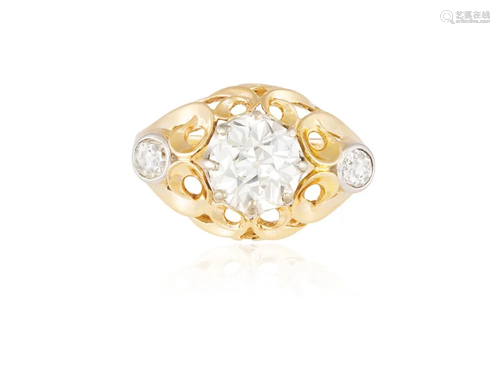 A DIAMOND SINGLE-STONE RING, CIRCA 1950 Of openwork