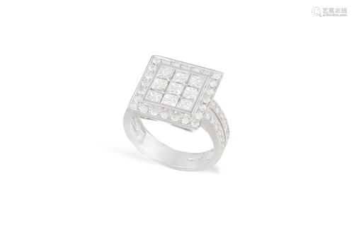 A DIAMOND DRESS RING The square plaque set with