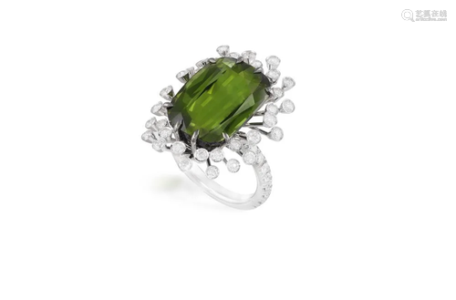 AN IMPRESSIVE TOURMALINE AND DIAMOND COCKTAIL RING, BY