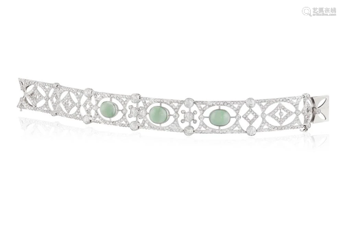 A BELLE EPOQUE JADE AND DIAMOND BRACELET, CIRCA 1910