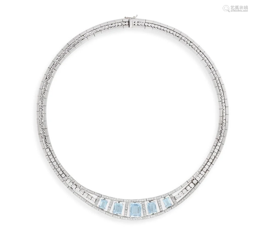 A TOPAZ AND DIAMOND NECKLACE The frontispiece set with