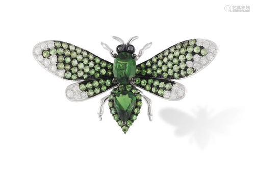 A TSAVORITE AND DIAMOND BUTTERFLY COCKTAIL RING The