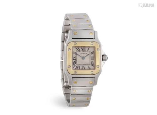 A STAINLESS STEEL AND GOLD 'SANTOS' WRISTWATCH, BY