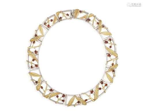 A GARNET, SILVER AND GOLD NECKLACE, BY TIFFANY & CO.