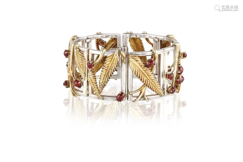 A GARNET, SILVER AND GOLD BRACELET, BY TIFFANY & CO.