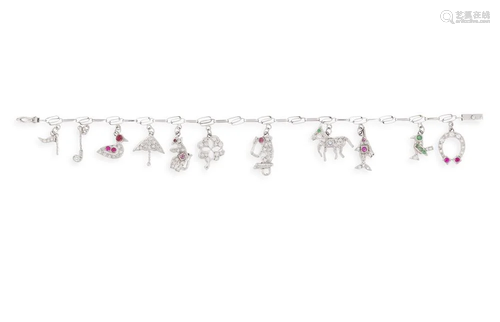 A GEM-SET AND DIAMOND CHARM BRACELET The fancy-link