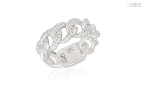 A DIAMOND RING Of openwork curb-link design, the